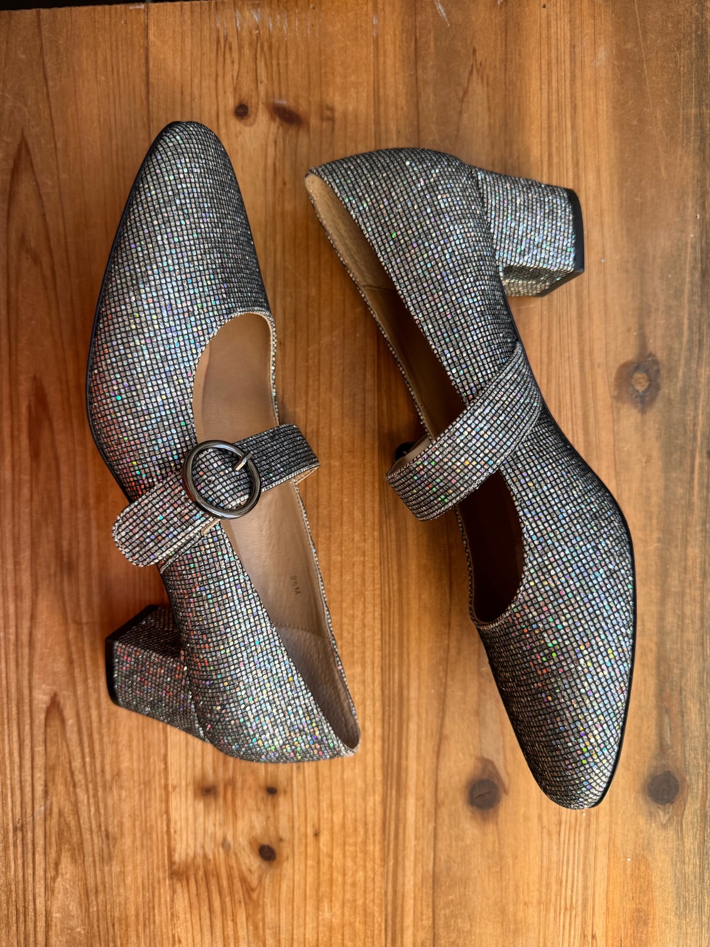 VANELi 9.5 Metallic Holographic Mary Jane Leather Pumps Block Heel